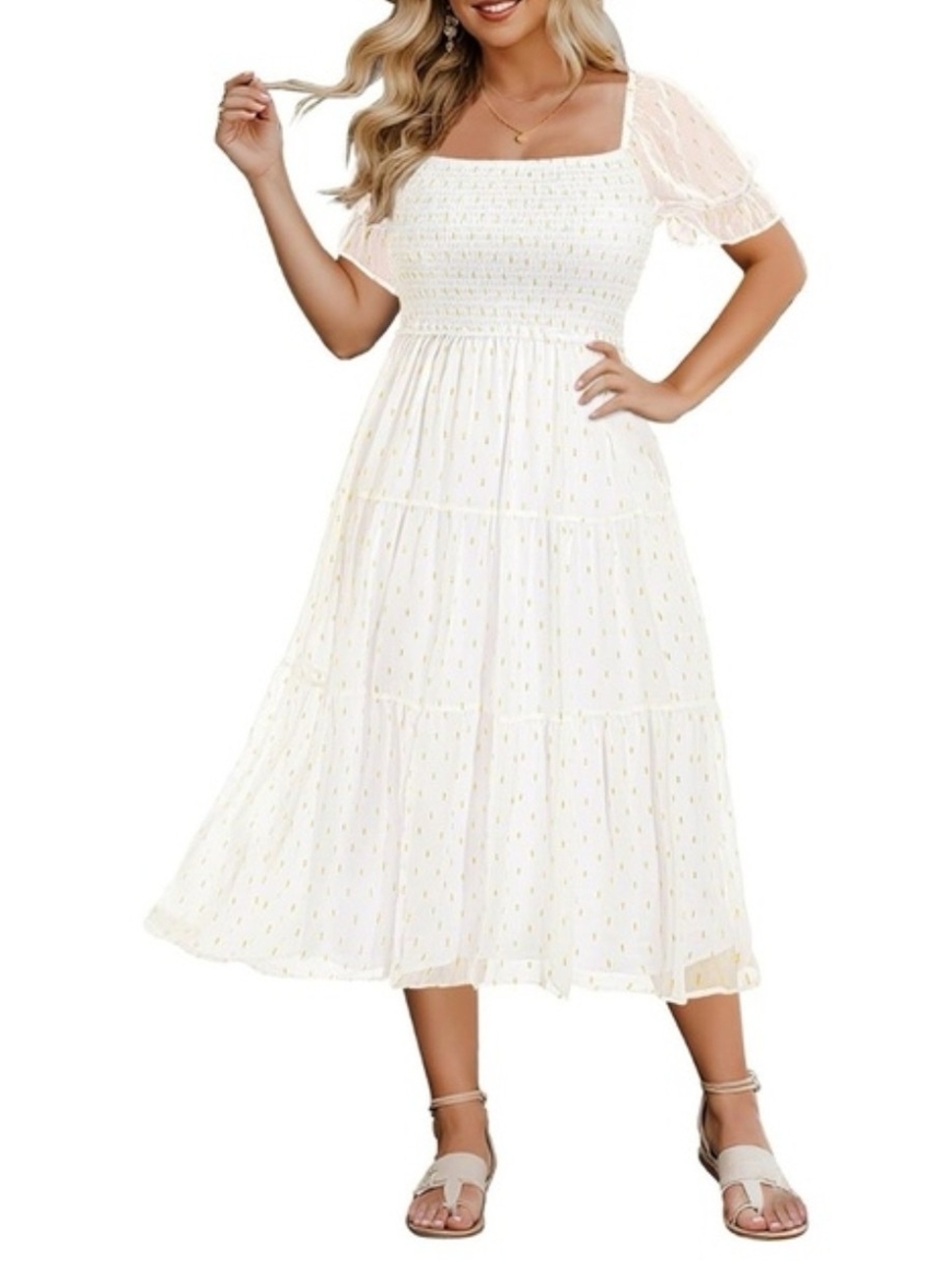 Pinup Fashion Plus Size Wedding Guest Boho Fall Smocked Chiffon Midi Dress 22W